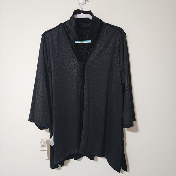 NWT Ruby Rd Womens Burnout Velvet Cheetah Blouse Black Velour 3/4 Sleeve Size 1X - Picture 3 of 10